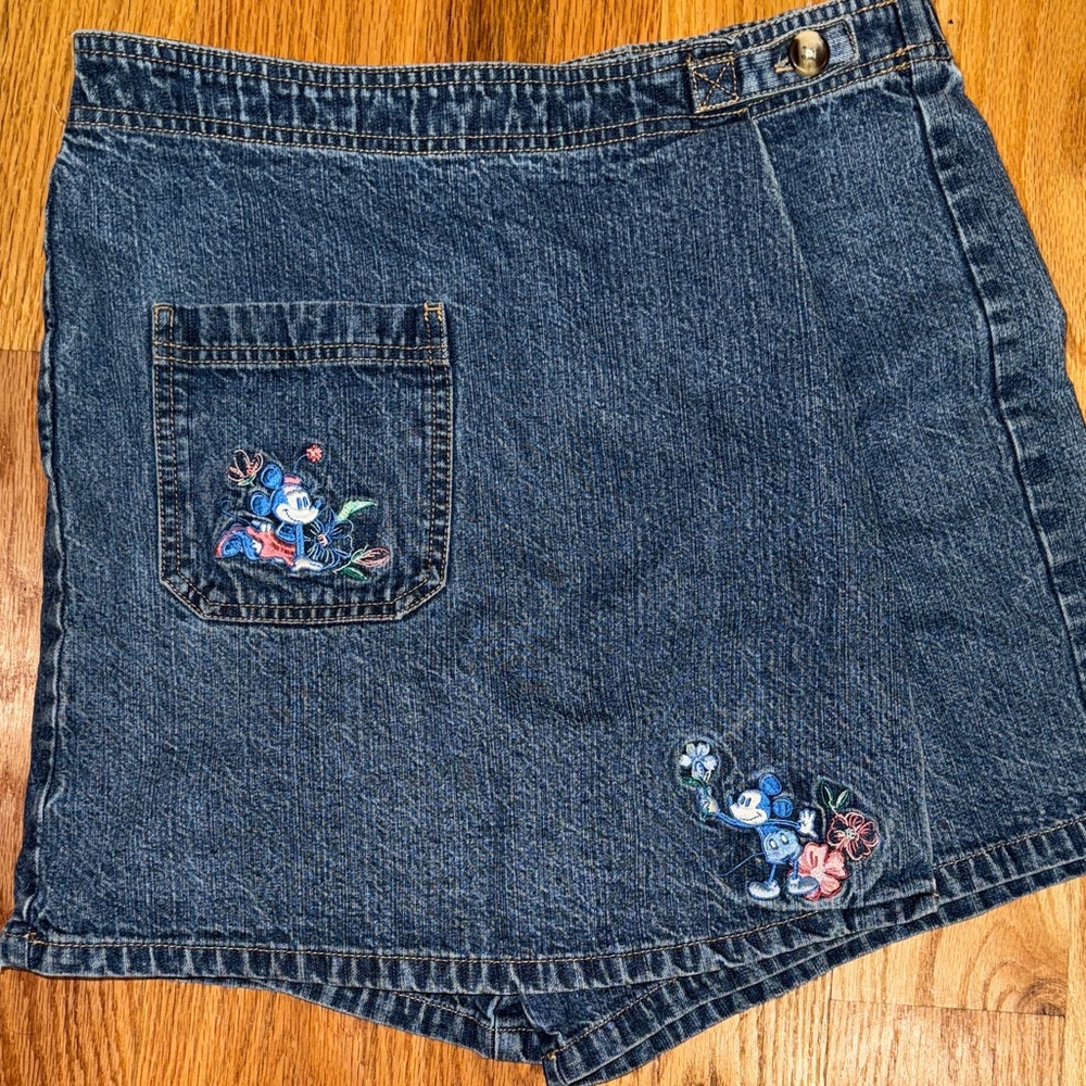 Disney Denim Wrap Skort with Embroidered Mickey - Blue - Picture 9 of 9